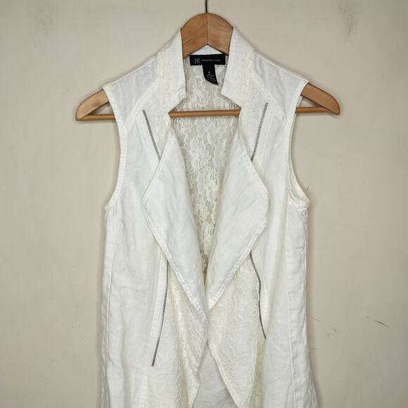 INC International Concept Linen Vest Open Front Lace Trim - Picture 2 of 11